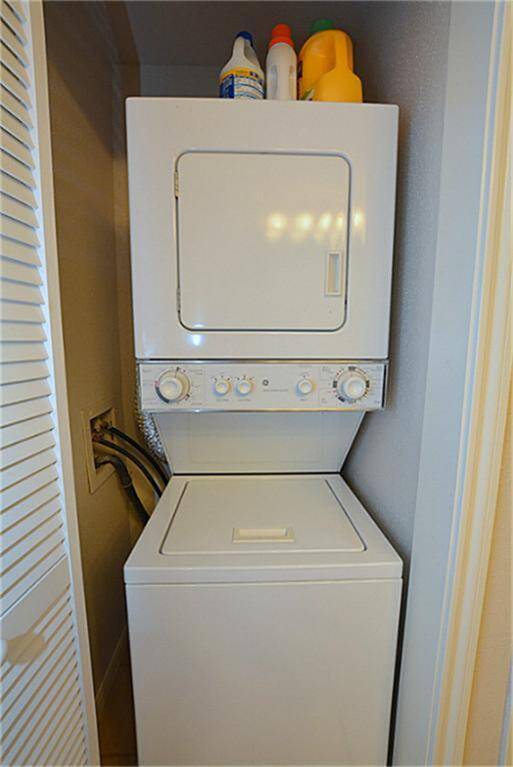 Stacked washer /dryer included and located in the bathroom
