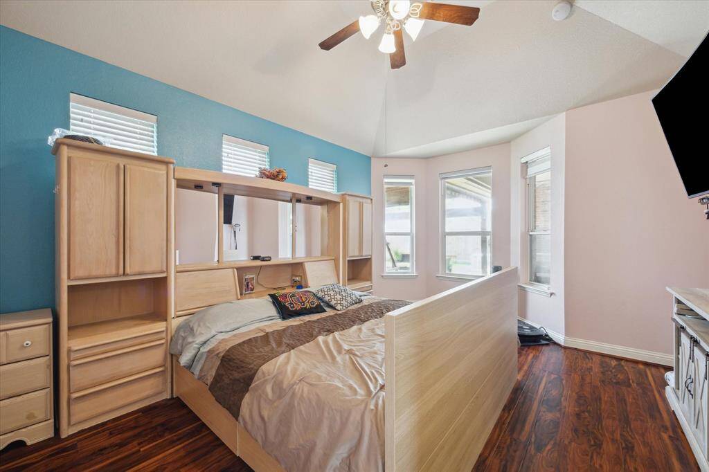 Big primary bedroom with lake view