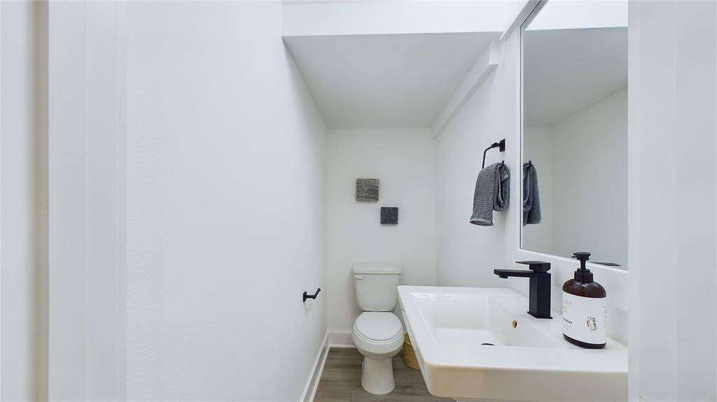 The powder room is ideally located on the first floor.