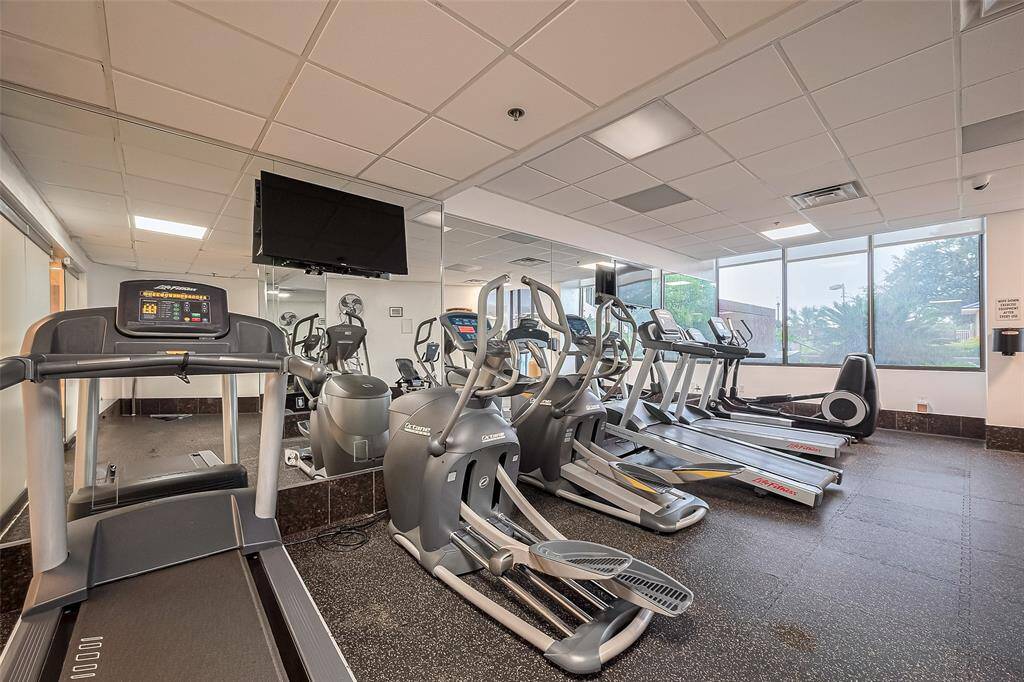 The building’s gym is well-equipped for all fitness levels, offering a convenient space to stay active without leaving home.