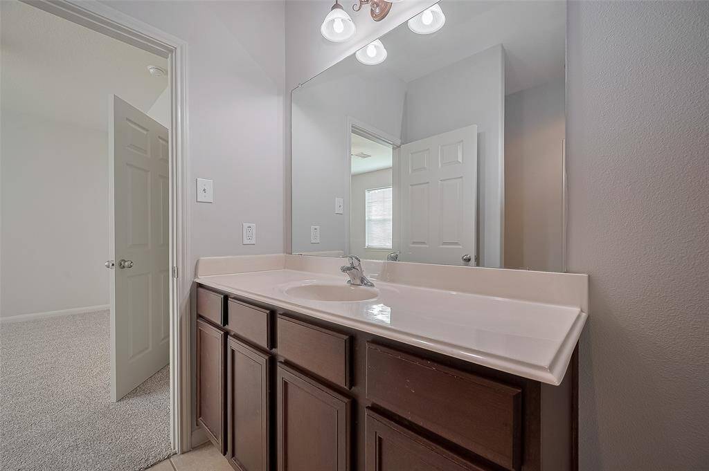 Single sink in the master bathroom.