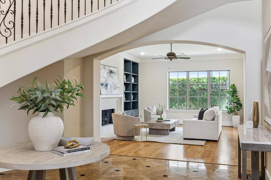 The foyer is spacious enough for an entry table, a grand piano, or even a small sitting area.