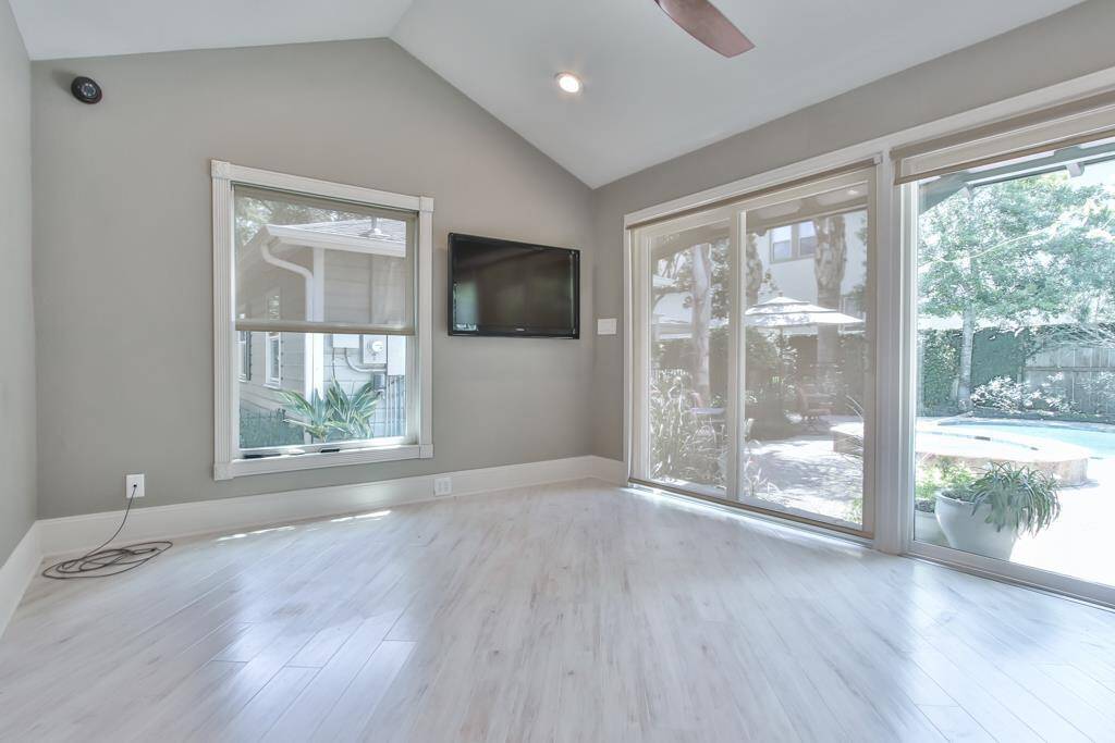 Interior of the bonus room. Vaulted ceilings with hard surface floors.