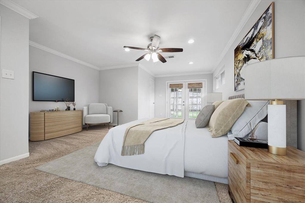Virtually staged primary bedroom.