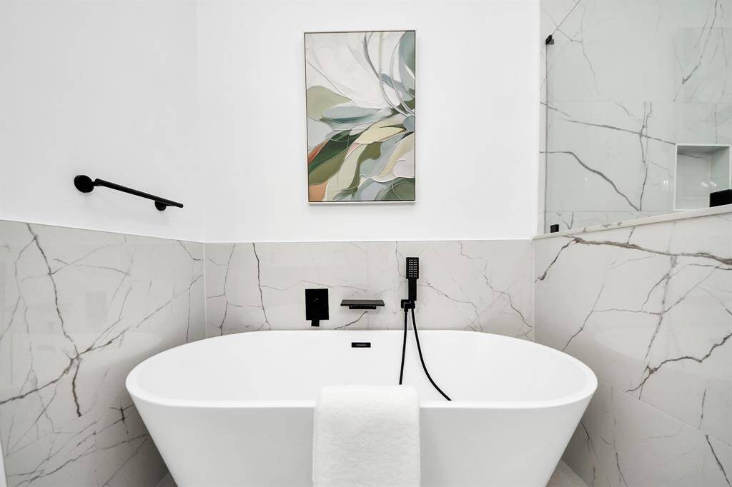 The freestanding tub is perfect for relaxing!