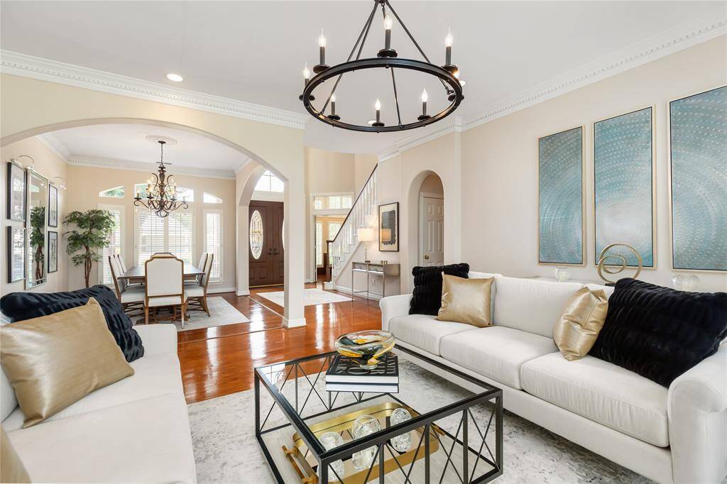 From this angle, you can see the arched doorways and flow from the entry into the home.