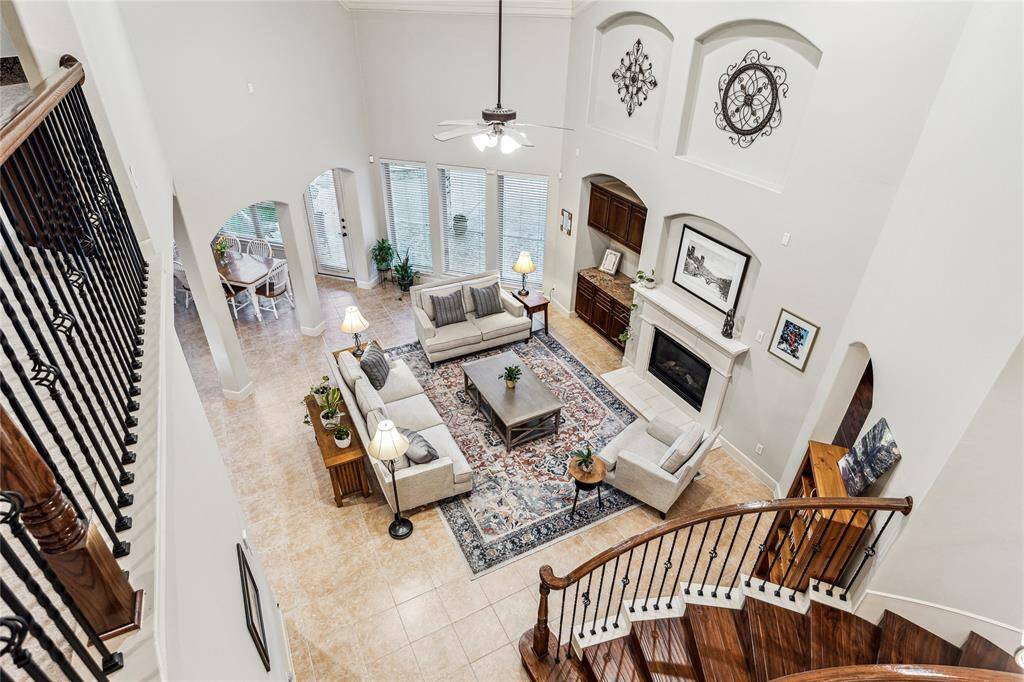 Stunning view from the second-floor landing, overlooking the family room below.