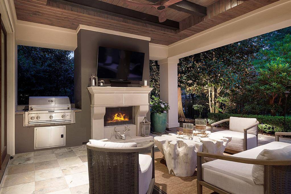 Cozy fireplace and built-in grill