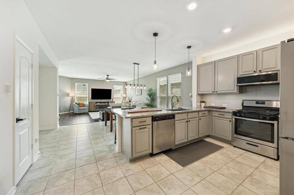 There's no shortage of counter and cabinet space in the kitchen.