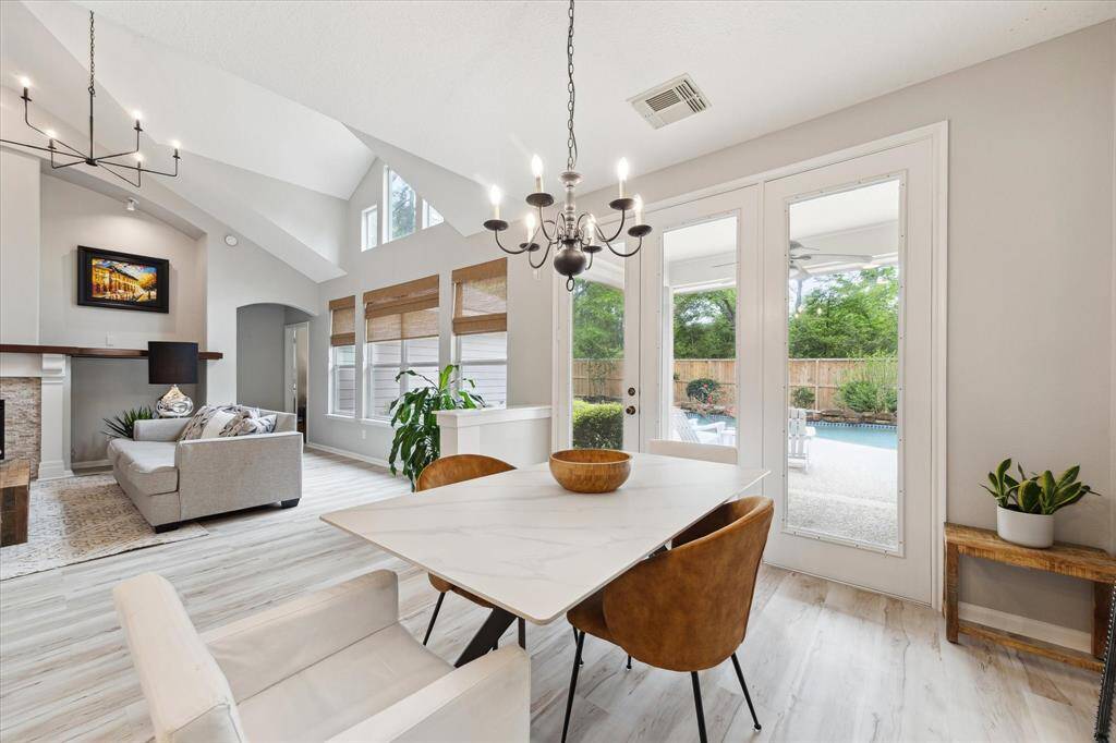 The breakfast room has wonderful views of the backyard and pool
