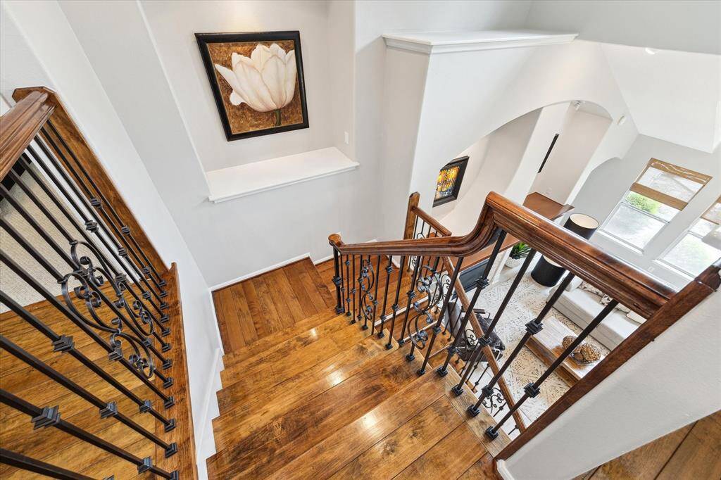 The view of the staircase coming up to the second floor.