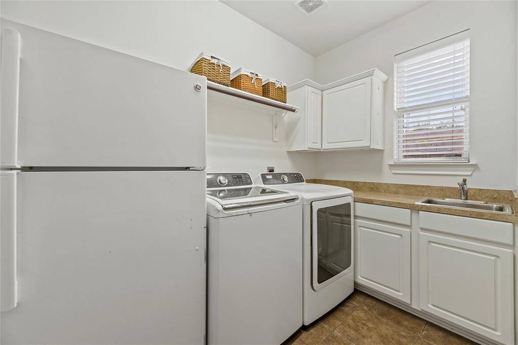 The utility room includes a sink with storage for cleanliness and tidy function. Place cleaning supplies beneath for easy and quick access.