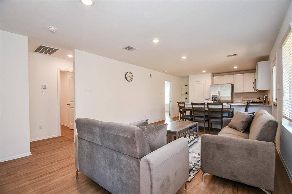 View from front door into combined living and dining areas