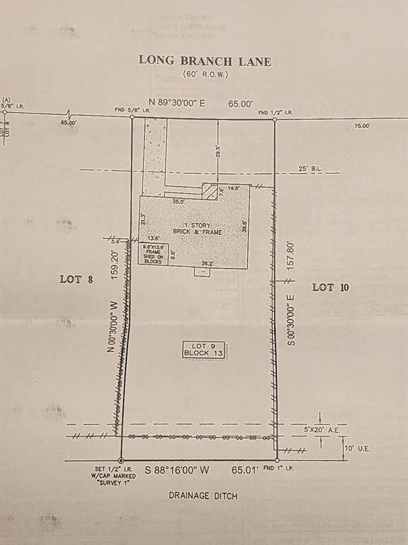 Old survey shows the depth of this spacious lot