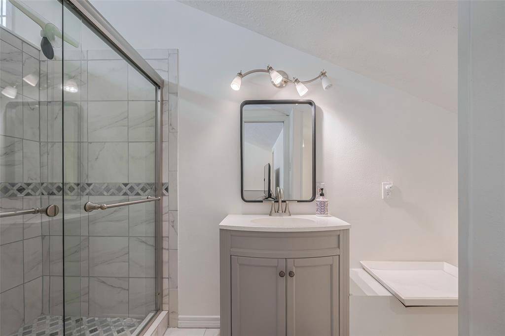 The updated bathroom gives a spa-like feel