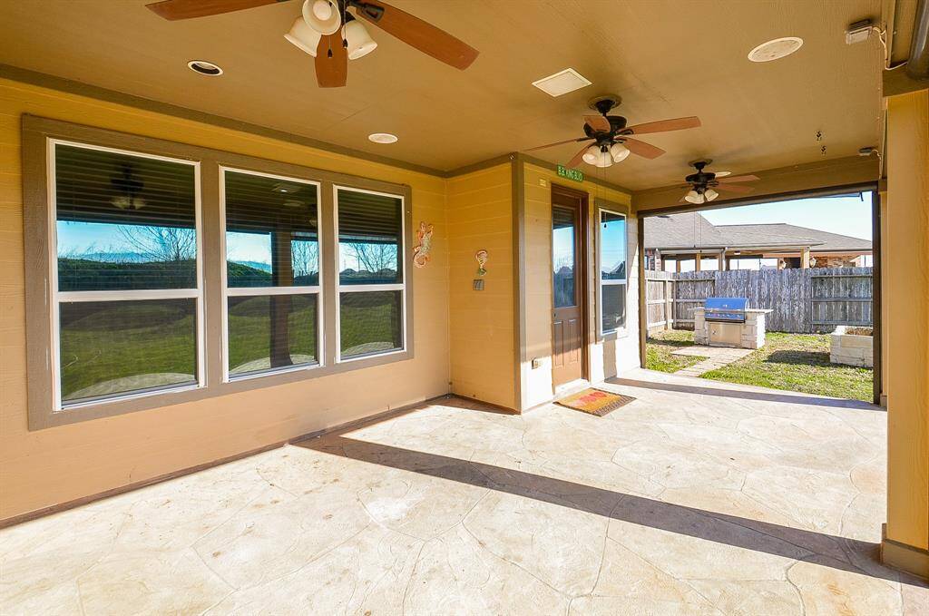 Spacious covered backyard patio