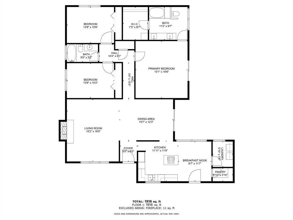 A general floor plan of the home. Room sizes are approximate.