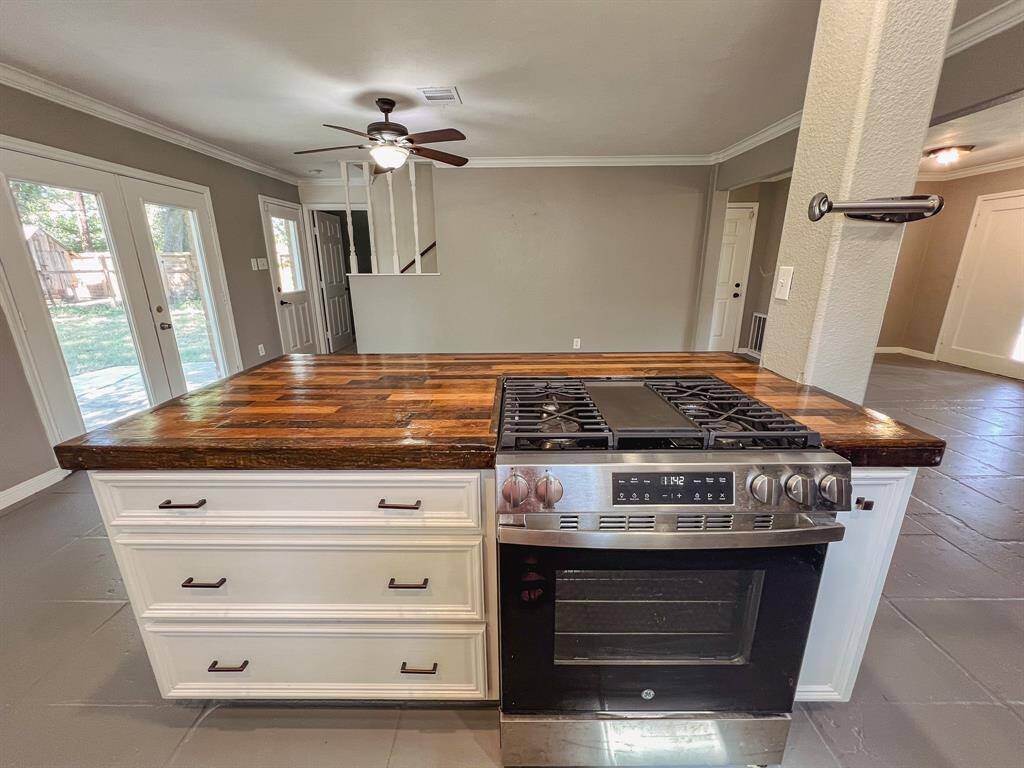 Kitchen island with oven.