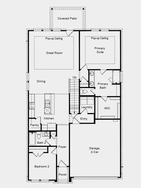 Additional highlights include: 12" pop-up ceilings in family room, covered outdoor living and tray ceiling in primary bedroom. Photos are for representative purposes only.