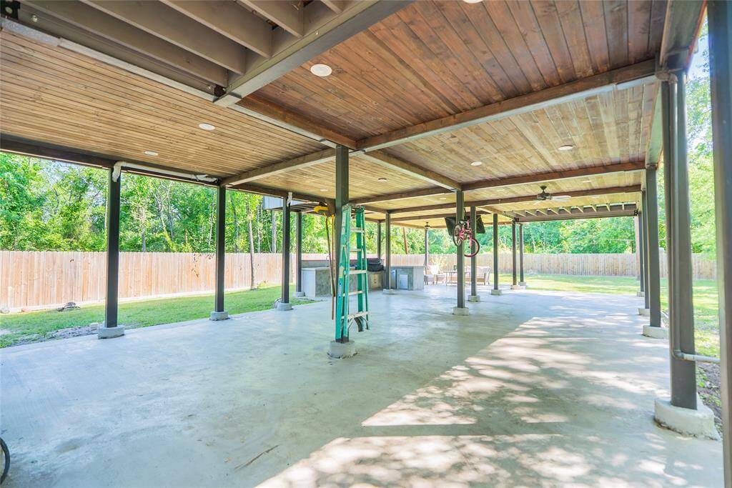 This covered space has plenty of room for storage and entertaining.
