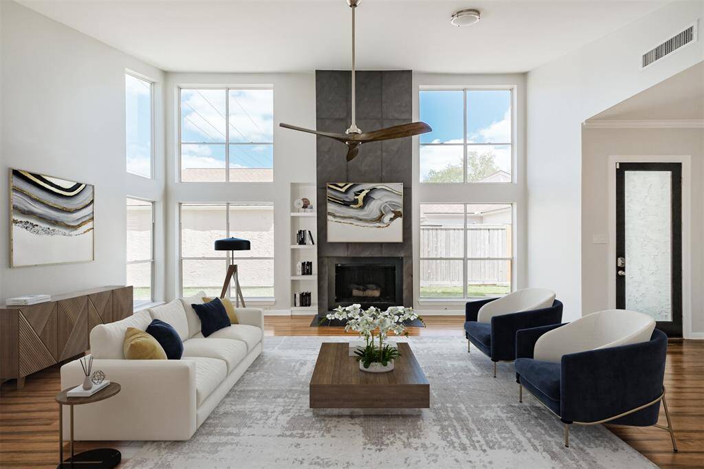 A staged photo of the living room.