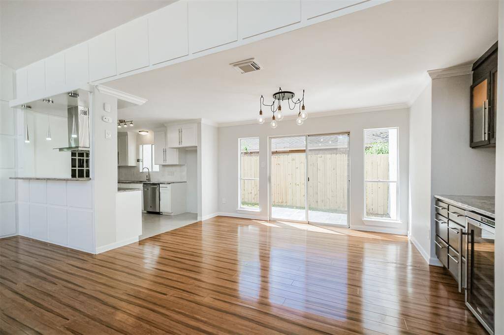 The dining area is just off to the side of the kitchen.