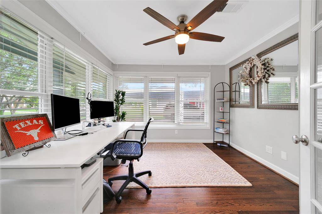 View of bedroom currently being used as home office.