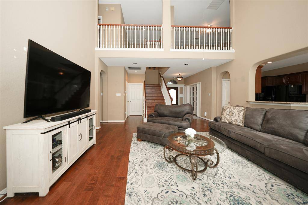 View of second floor banisters from first floor
