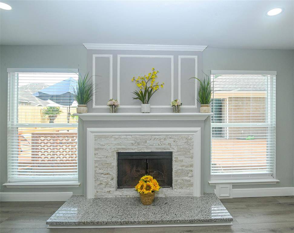 Designed stone brick fireplace wall