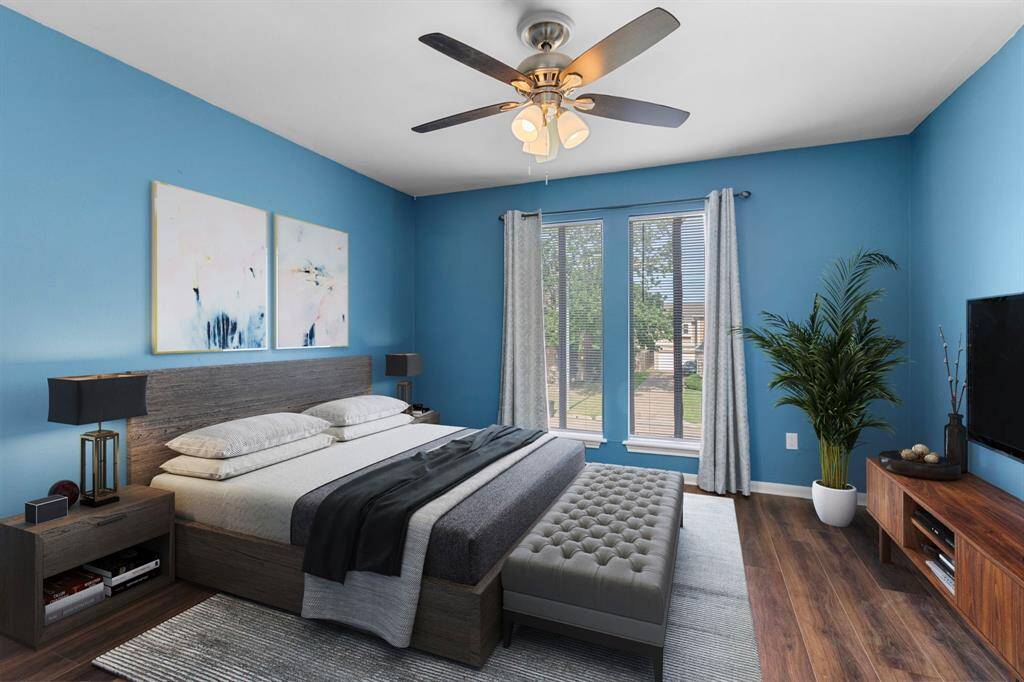Bedroom #2 is located on the second floor. All of the secondary bedrooms are proportioned for Queen-sized furniture.