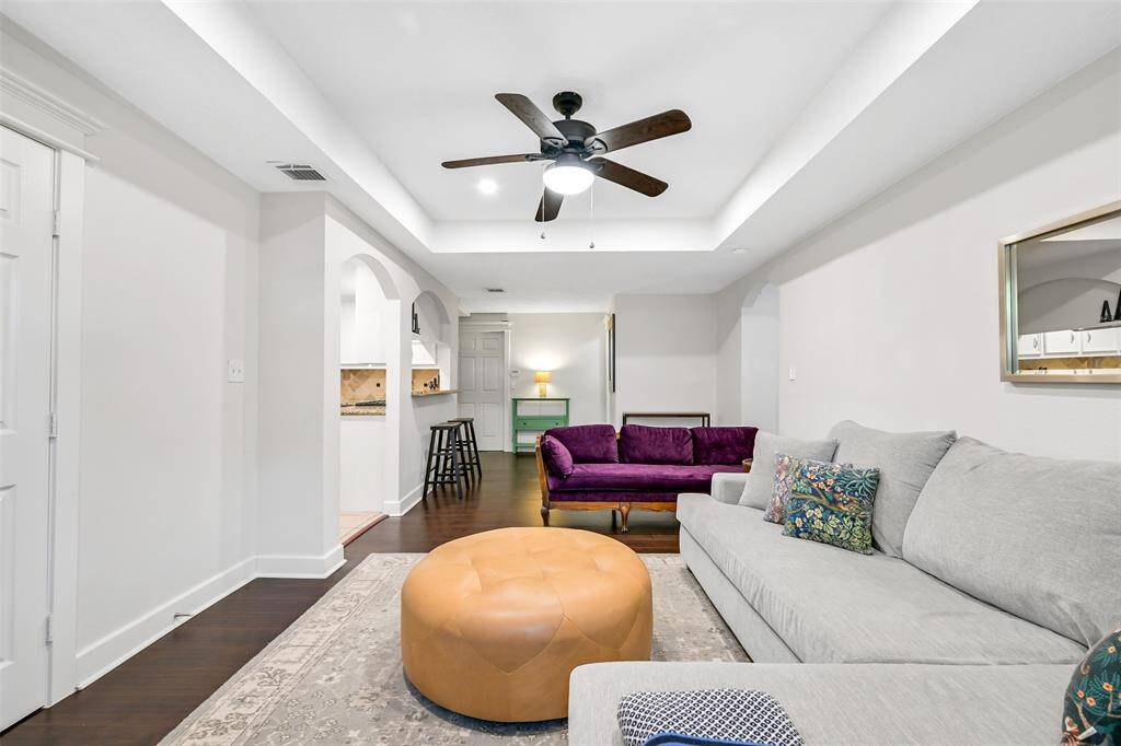 Family room extends to additional flex space.