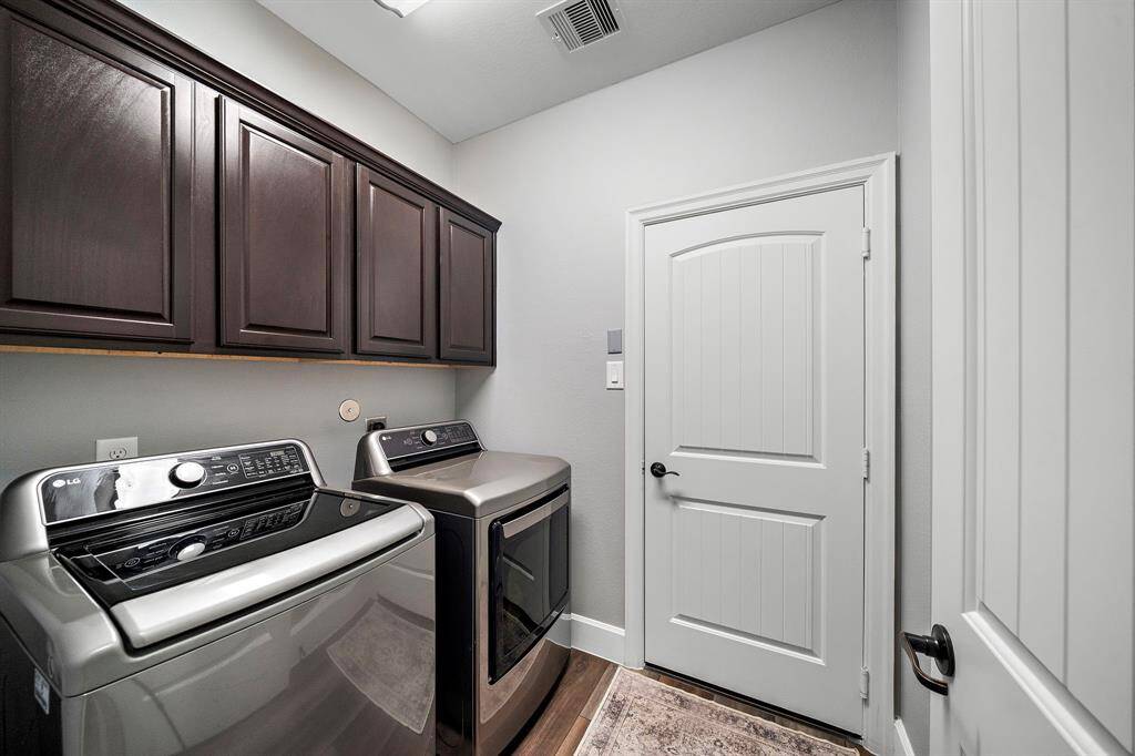 Built-in cabinets for convenient storage and organization. Washer and Dryer stay.
