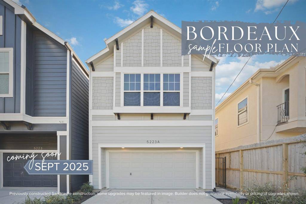 This beautifully styled elevation captures the classic curb appeal Sandcastle Homes is known for—featuring clean lines, craftsman detailing, and a private two-car driveway in one of Houston’s most walkable neighborhoods.
