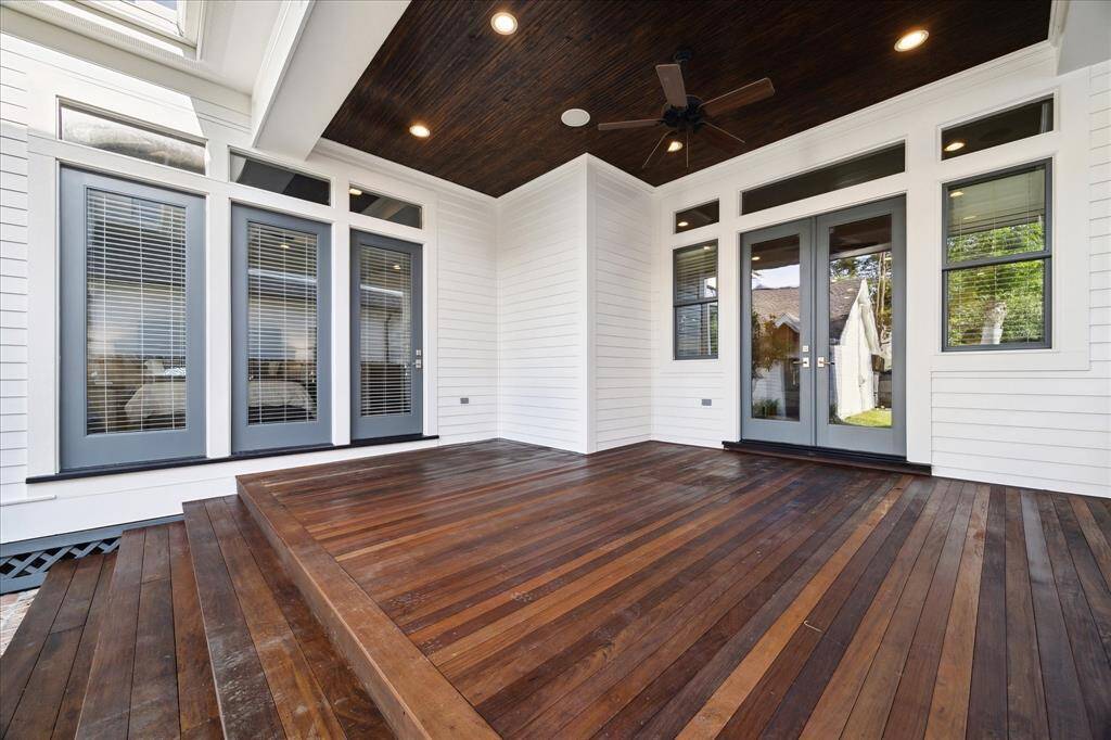 Access to the backyard from the living room and primary bedroom.