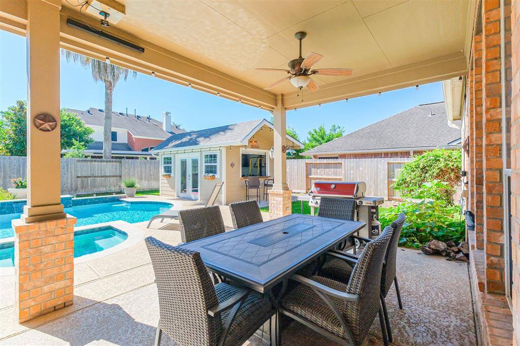 Enjoy quiet weekends or entertain guests on the spacious covered patio overlooking a stunning pool and hot tub.