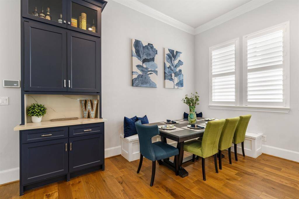 Built In Dry Bar Cabinetry and Bench Storage Seating!