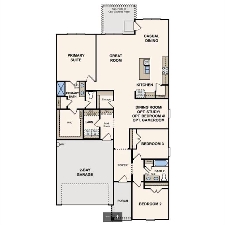 Floorplan is flip flopped. Garage is on the right, bedroom 2 is on the left. The optional dining room,study,gameroom is a 4th bedroom. We wanted the occupants to have the choice between using it as a bedroom or office/media. It is situated across from the cutest mudroom, laundry room and entrance from garage.