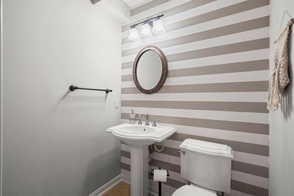 Off of the utility room is the powder bath which is conviently located by the backdoor for easy access when swimming!