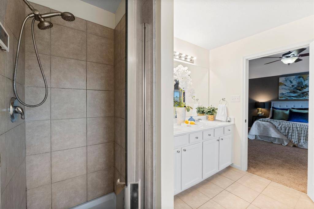 Separate shower in the primary bathroom.
