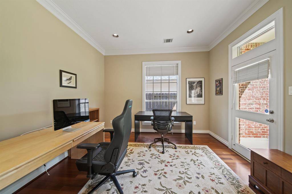 The Study has a Private Rear Exit Door and Private Covered Porch.