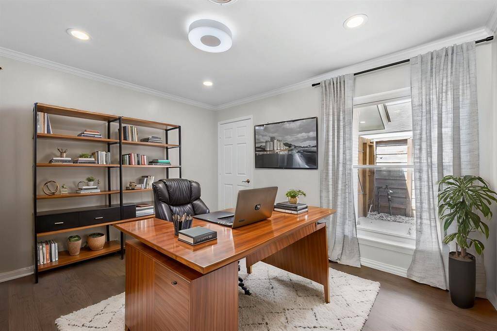 View of the home office, virtually staged.