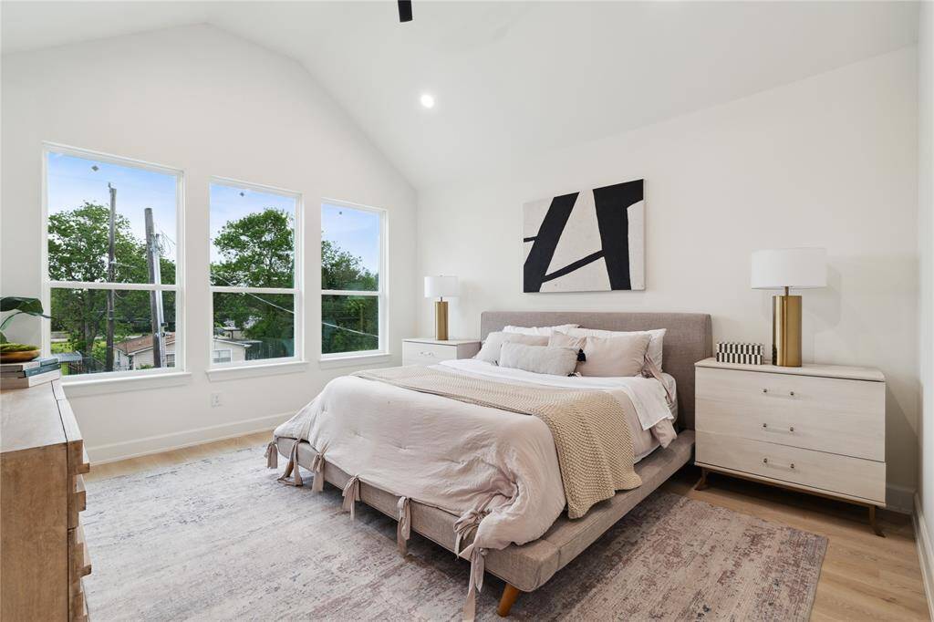 Retreat to your private sanctuary with vaulted ceilings and three expansive windows that flood the space with natural light. Enjoy a serene atmosphere that blends spaciousness with tranquility.