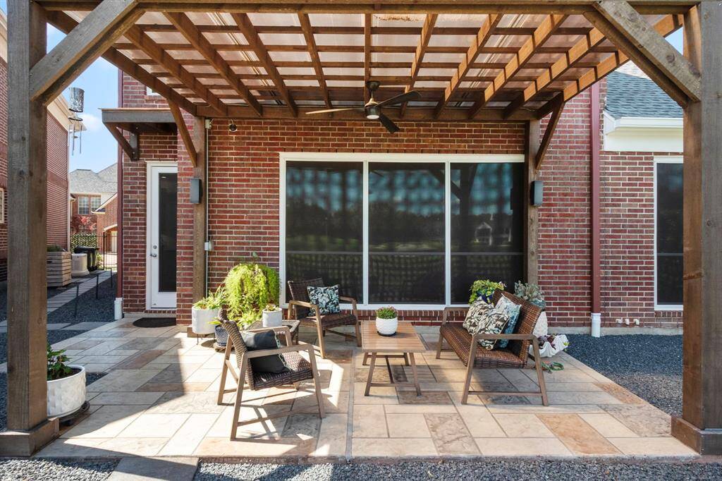 The remodeled backyard area and patio is beautiful with a pergola, and decorative stamped-concrete and stone flooring. This is a wonderful place to sit and enjoy the fabulous golf course views.