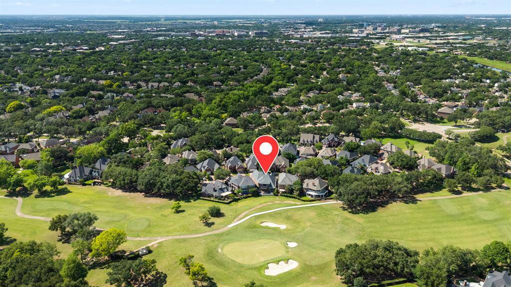 Ariel view of the home's perfect location on Hole 4 of the Pecan Course at Sweetwater Country Club.