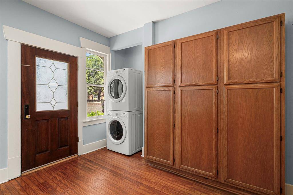 Washer and dryer in house. The garage has its own units.