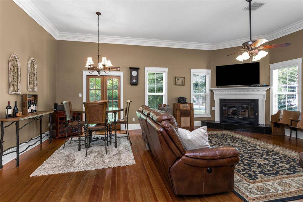 The dining area is found right behind the living space with double french doors leading outside.