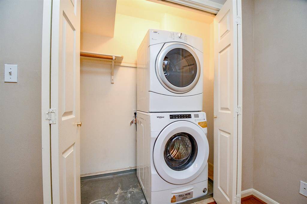 Utility closet tucked in conveniently.