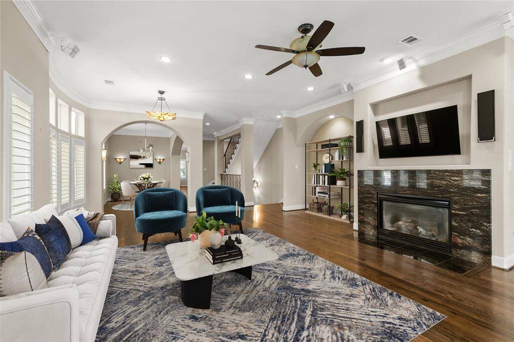 The living room/dining room is virtually staged.
