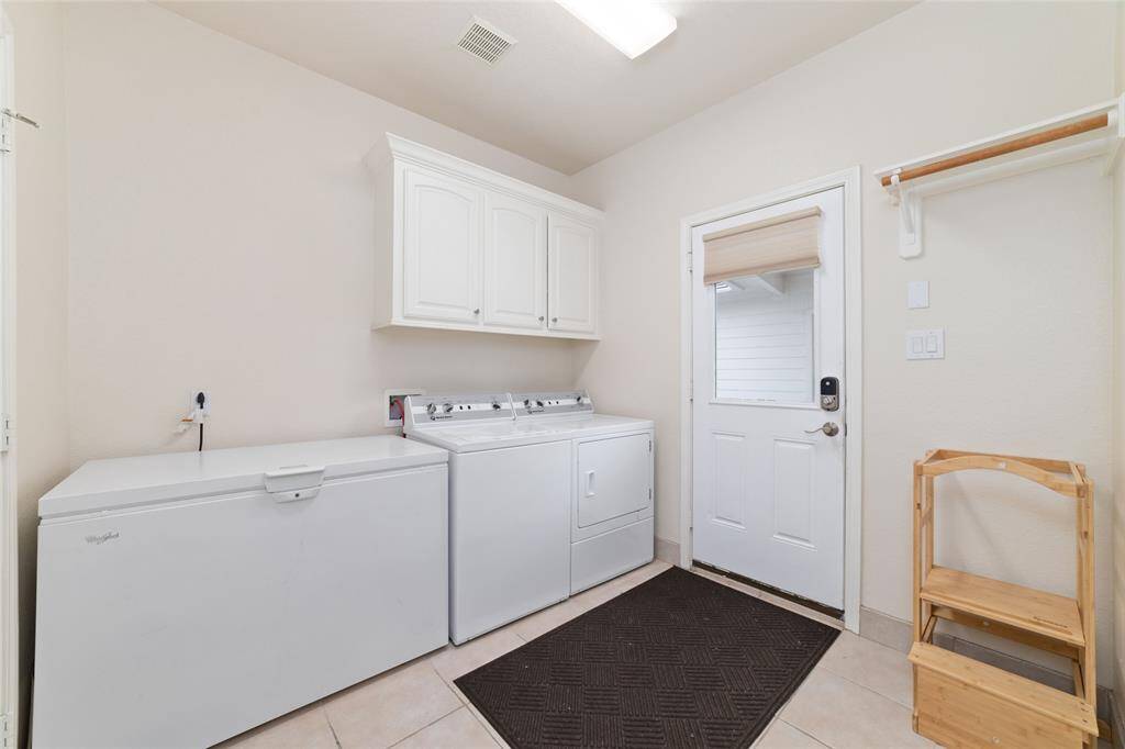 Laundry room with extra space and a half path.
