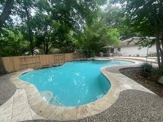 A pool view. Built-in speakers on back patio.